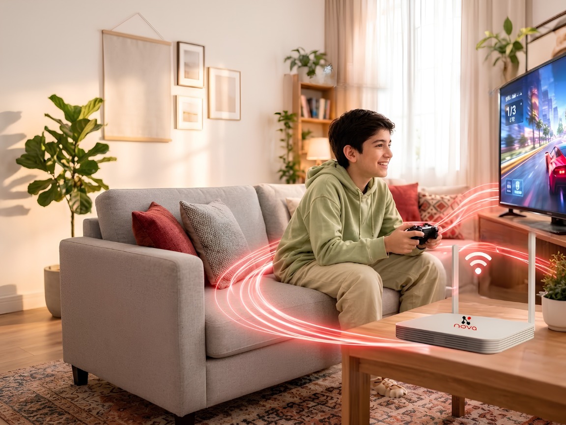 Child playing an online game on Nova fiber internet